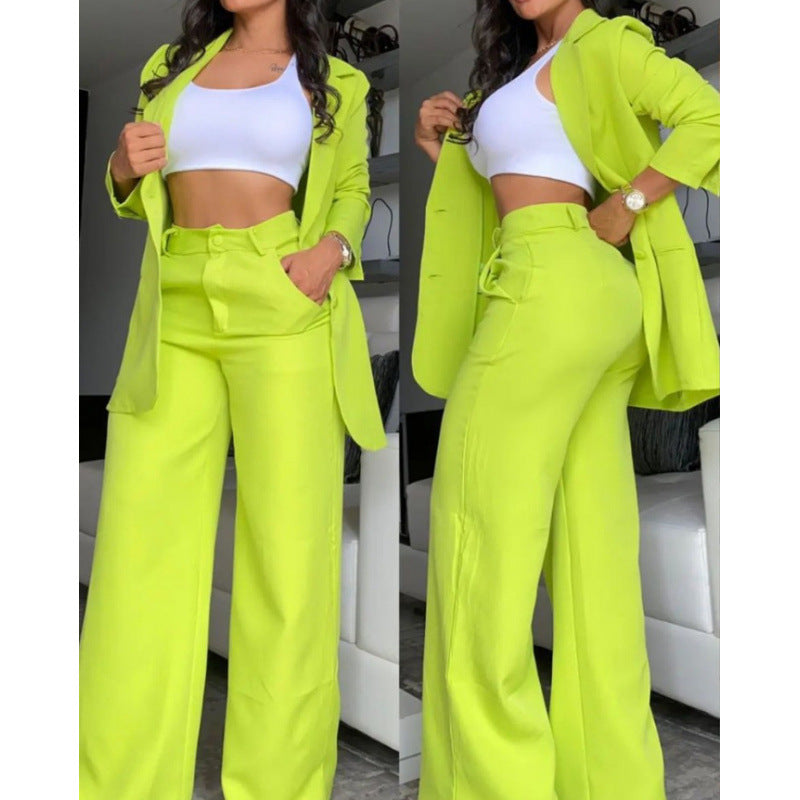 Damen Elegantes Zweiteiler-Set mit weitem Hosenbein und tailliertem Blazer Drune