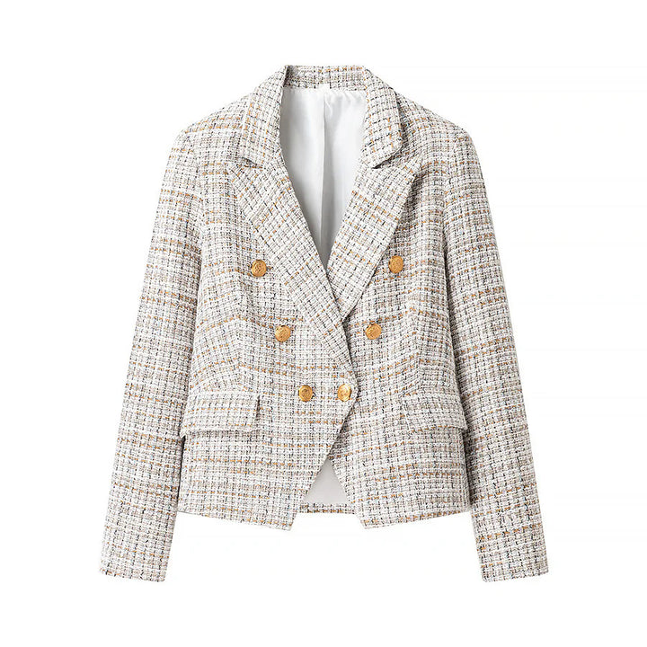 Damen nan tailliertes Bouclé‑Tweed Zweiteiler‑Set mit Doppelreiher‑Blazer und A‑Linien‑Shorts Drune
