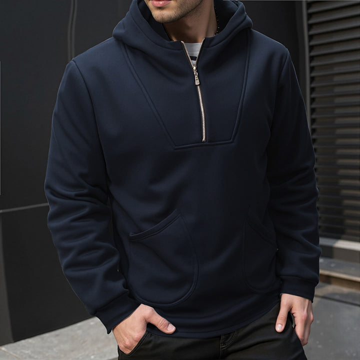 Herren Kapuzen-Halbzip-Pullover mit Kängurutasche und relaxed Fit Drune