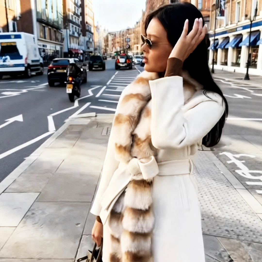 Damen Taillierter Wollmix-Mantel mit Bindegürtel und abnehmbarem Faux-Fur-Schalkragen Drune