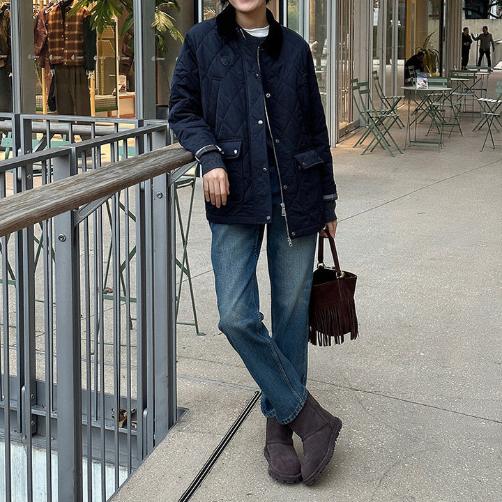 Damen Modische Steppjacke mit hochgeschlossenem Kragen und großen Taschen Drune