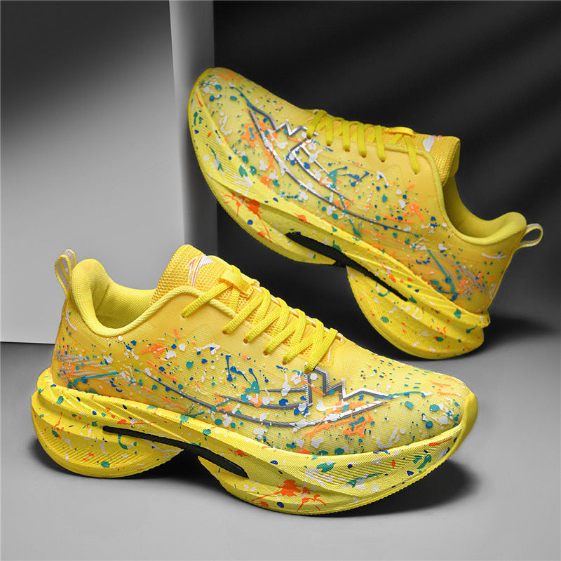 Unisex künstlerische Laufsneaker mit farbspritz-Design, sockenähnlichem Einstieg und gedämpfter Hohlkern-Zwischensohle Drune