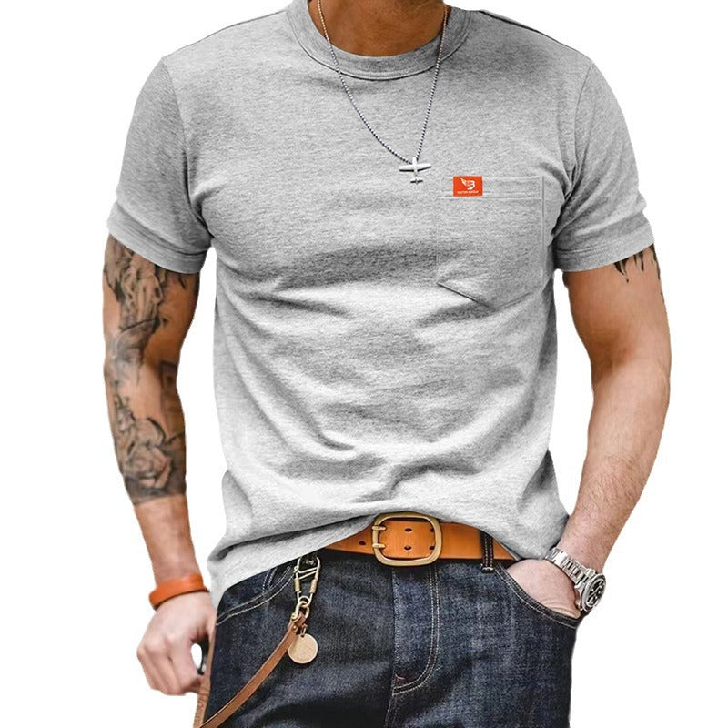 Herren klassisches Kurzarm T-Shirt mit Brusttasche aus hochwertiger Baumwolle Drune