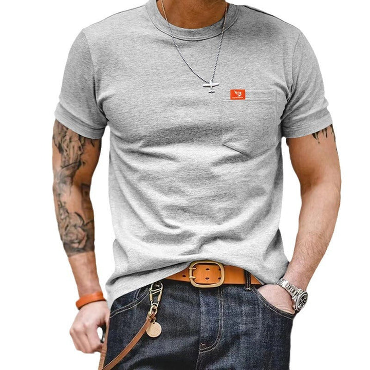 Herren klassisches Kurzarm T-Shirt mit Brusttasche aus hochwertiger Baumwolle Drune
