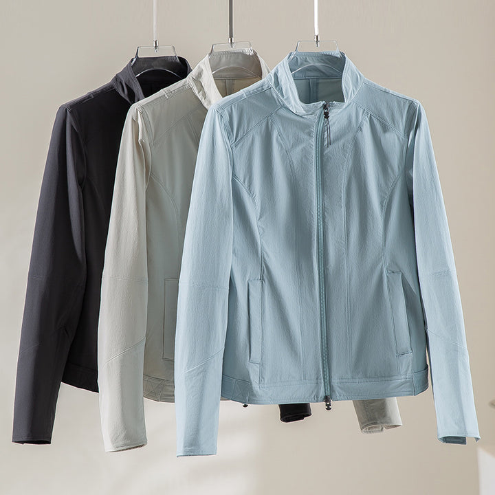 Damen schlichte taillierte Lederjacke mit Stehkragen und Zwei-Wege-Reißverschluss Drune