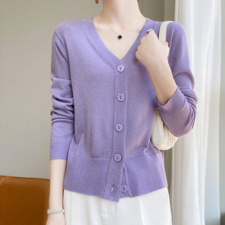 Damen Leichter V‑Ausschnitt-Cardigan mit seitlichem Saumschlitz und geripptem Bund Drune