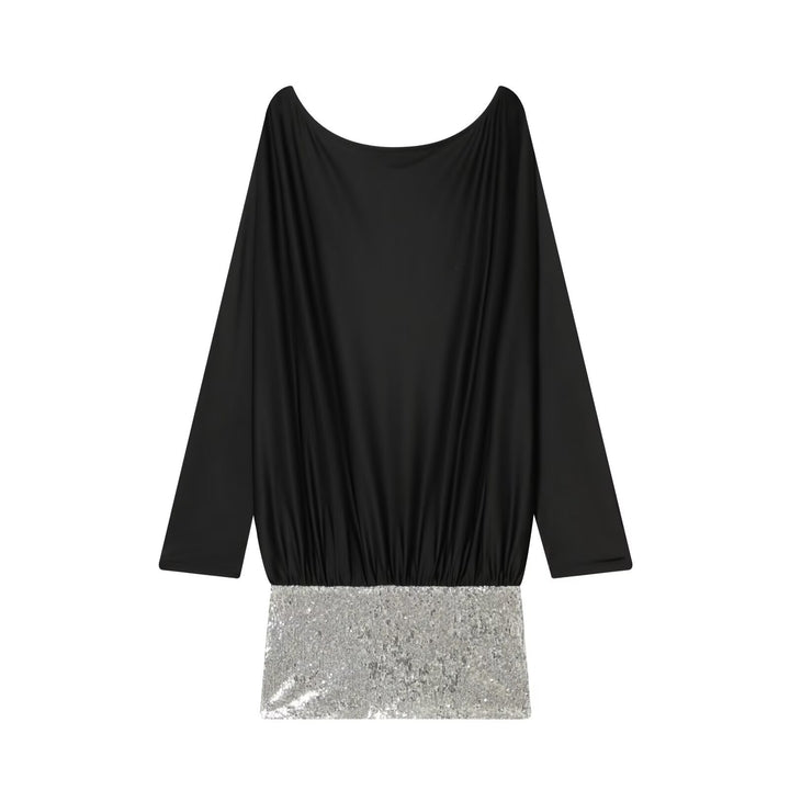 Damen Drapiertes Abendkleid mit weitem U‑Ausschnitt, Fledermausärmeln und Paillettenmini Drune