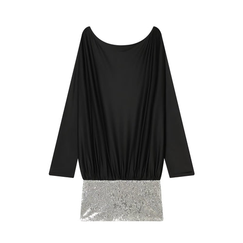 Damen Drapiertes Abendkleid mit weitem U‑Ausschnitt, Fledermausärmeln und Paillettenmini Drune