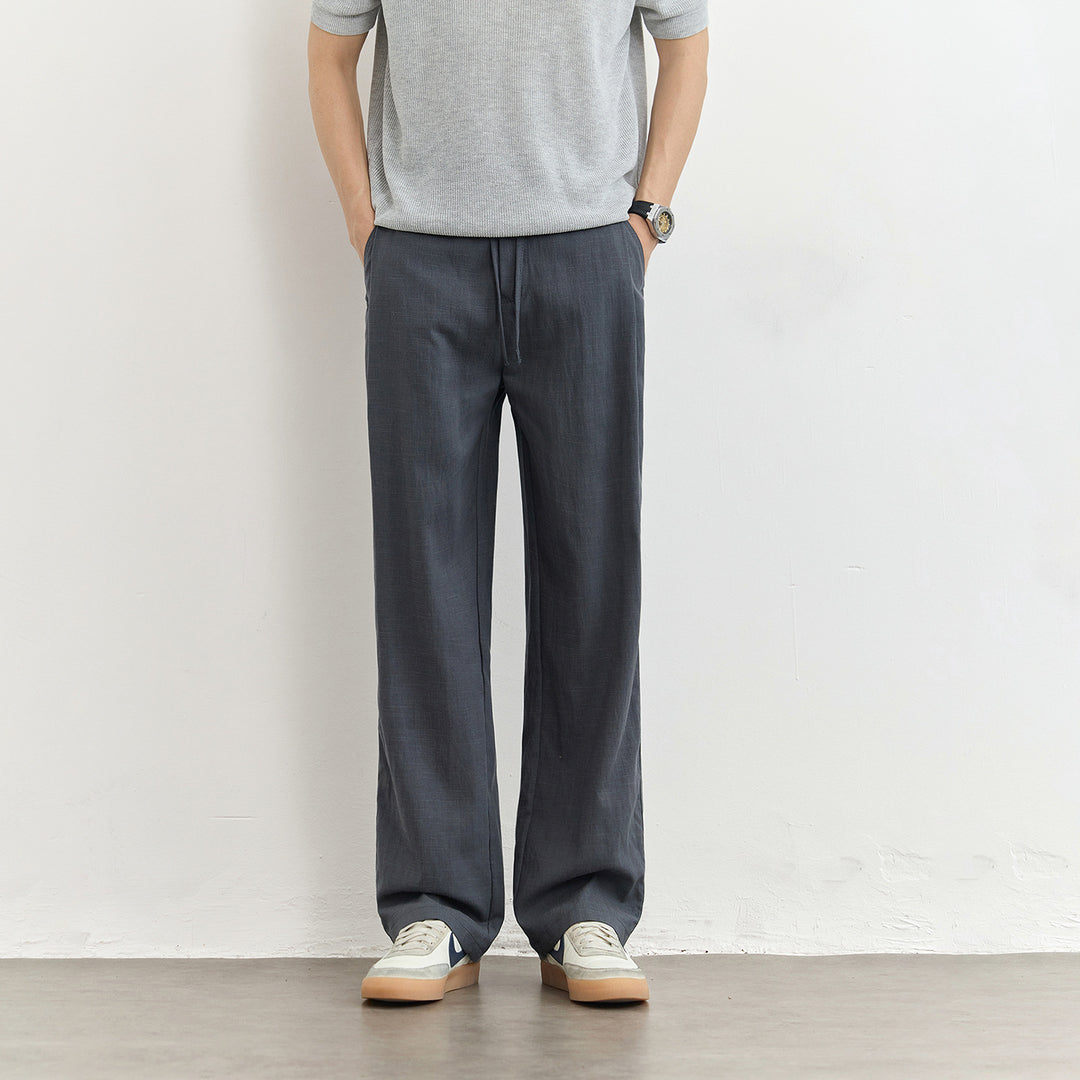 Herren Leichte Leinenhose mit Tunnelzug und geradem Bein Drune