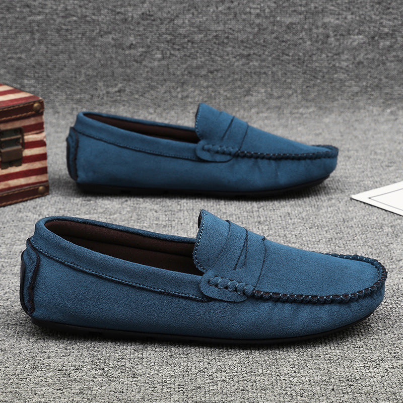 Herren elegante Veloursleder-Mokassin Fahrerhalbschuhe mit handgenähter Vordernaht und flexibler Gummiprofilsohle Drune