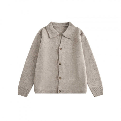 Unisex Boxy Strickcardigan mit Hemdkragen und durchgehender Knopfleiste Drune