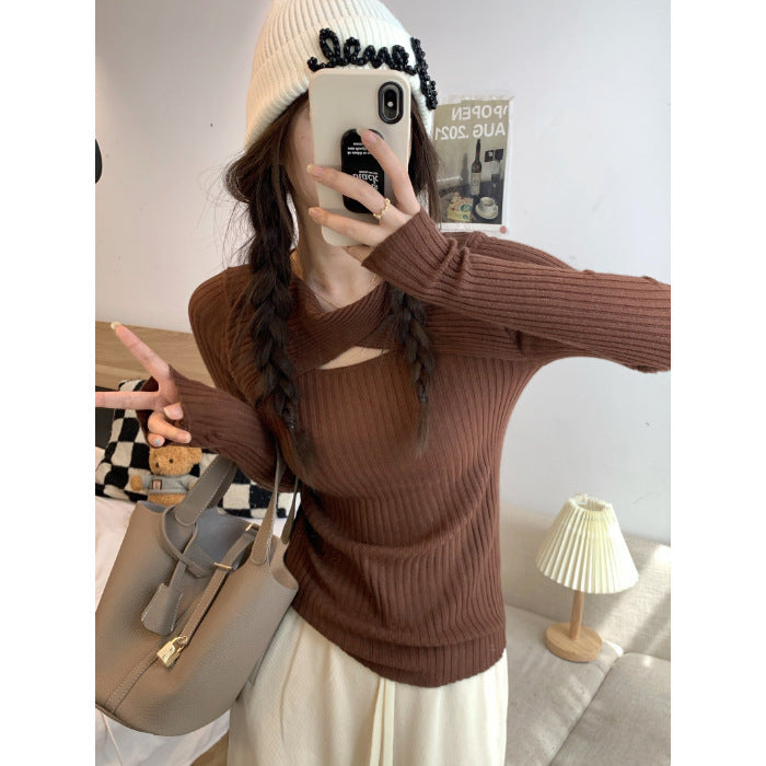 Damen Langarmshirt mit offener Schulterpartie und Rippstrickmuster Drune