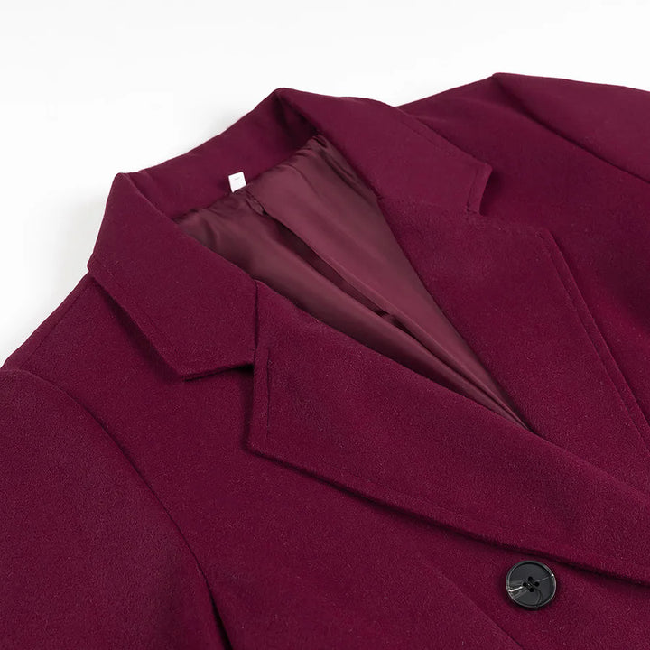 Damen nan taillierter Longcoat im Zweireiher mit Schalkragen und Pattentaschen Drune