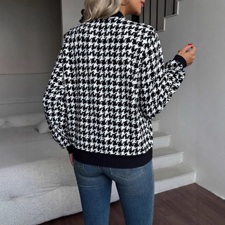 Damen Modischer Bomberjacke mit klassischem Hahnentrittmuster Drune