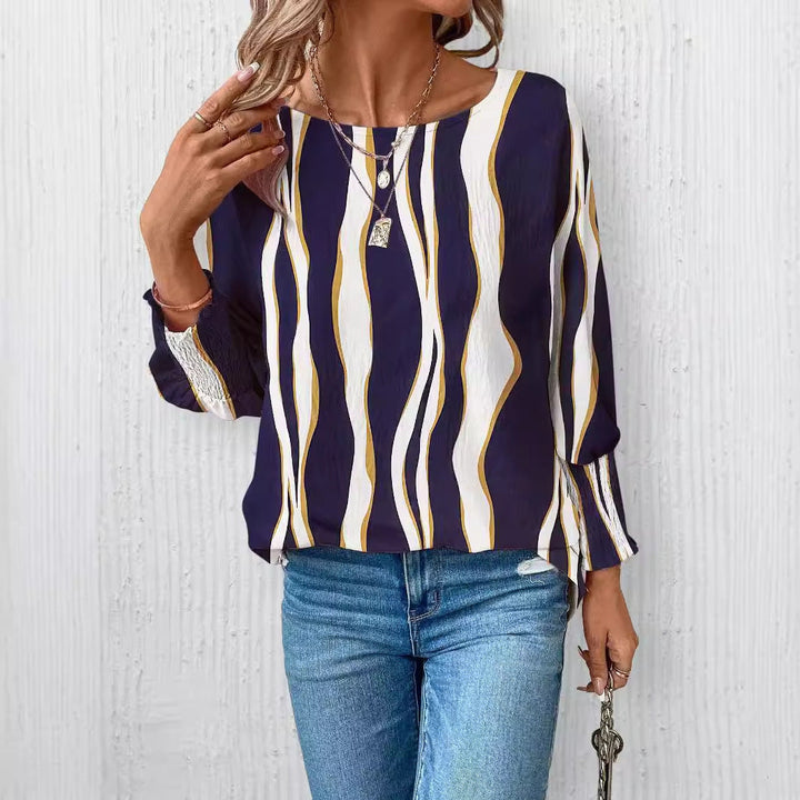 Damen Elegante blusige Oberteil mit Wellenmuster Drune