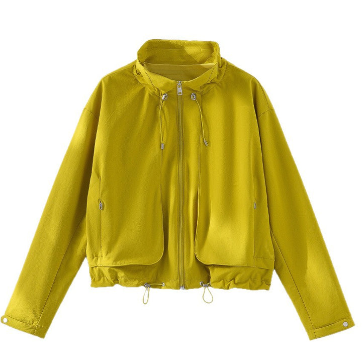 Damen Leichte Kurzjacke mit hohem Kragen, Tunnelzug und aufgesetzten Taschen Drune