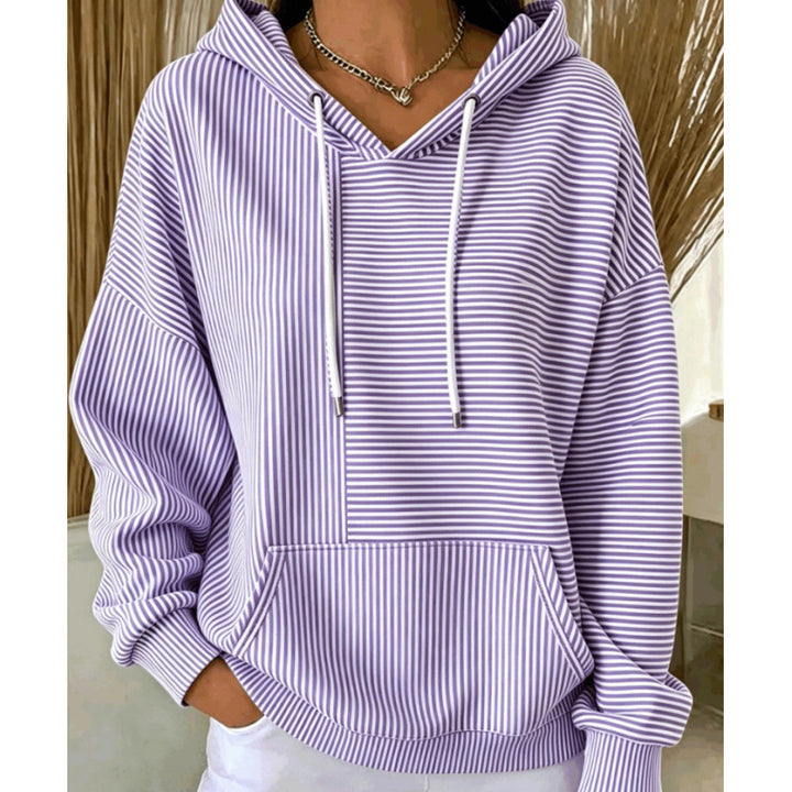 Damen Oversize Kapuzenpullover mit feinem Streifenprint, Kängurutasche und V-Ausschnitt-Kapuze Drune