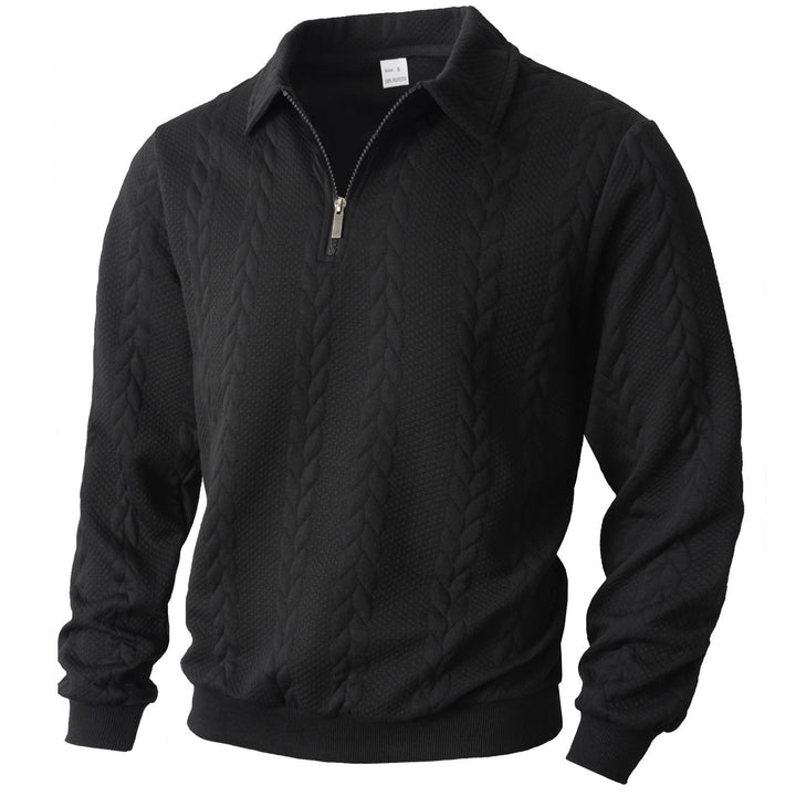 Herren nan Halbzip-Pullover mit Kentkragen, Zopfstrickstruktur und geripptem Saum Drune