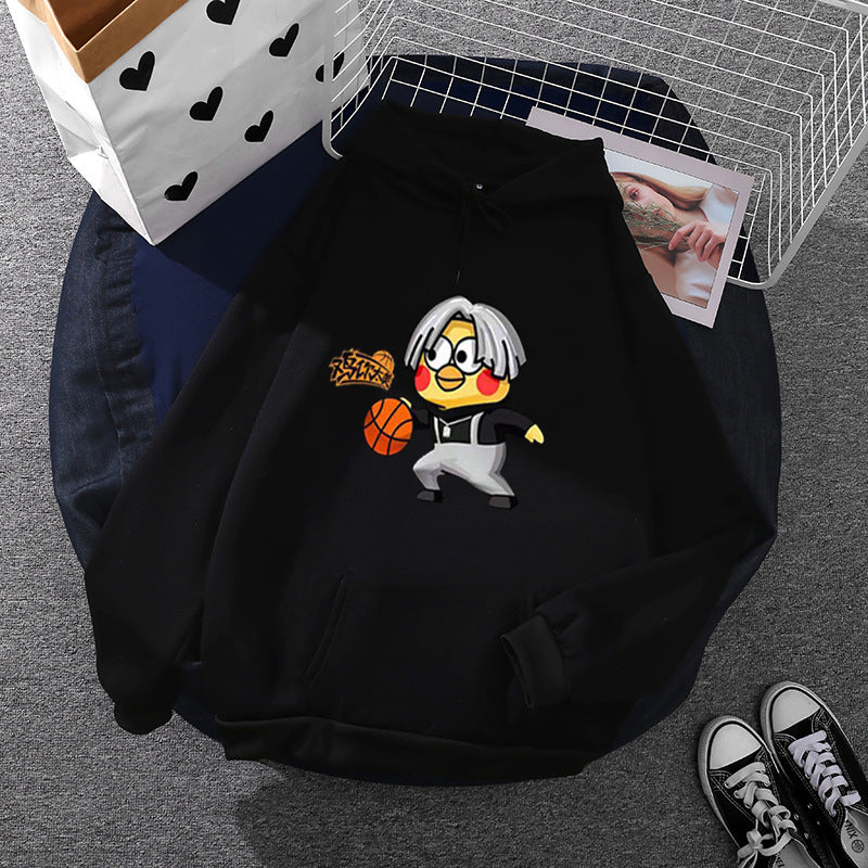Unisex nan Kapuzenpullover mit Comic-Küken Basketballprint, Kängurutasche und weichem Fleece Drune