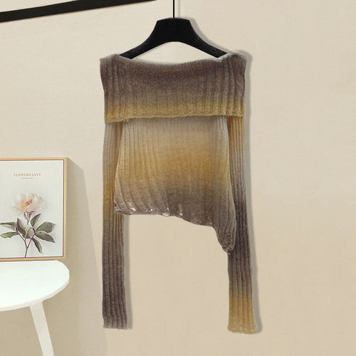 Damen modischer asymmetrischer Pullover mit Off-Shoulder-Ausschnitt und Rippenstruktur Drune