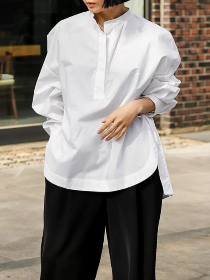 Damen Boxy-Baumwollbluse mit breitem Kentkragen und legerer Passform Drune