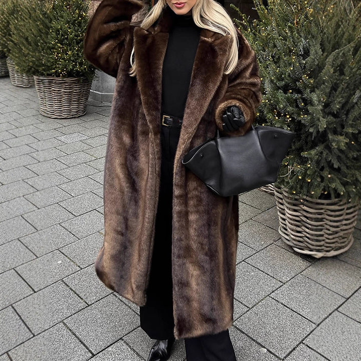 Damen Luxuriöser langer Kunstpelz-Mantel mit Oversize-Schnitt und wärmender Fütterung Drune