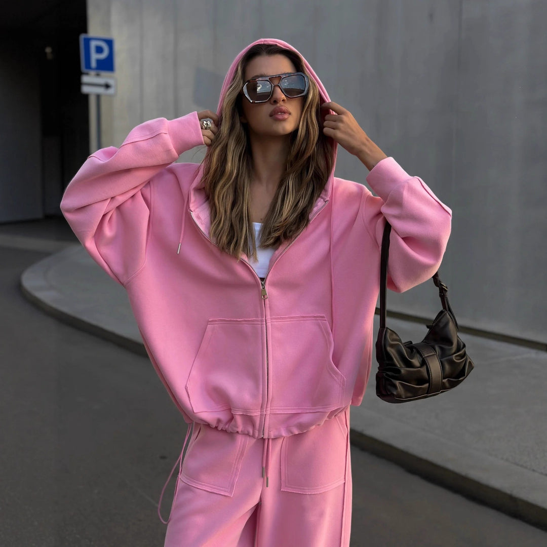 Damen nan oversized Kapuzenjacke mit Reißverschluss und Kängurutasche Drune