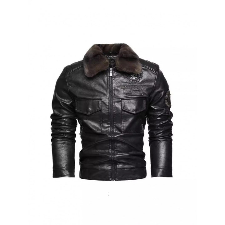 Herren Lederjacke mit Kunstfellkragen Drune