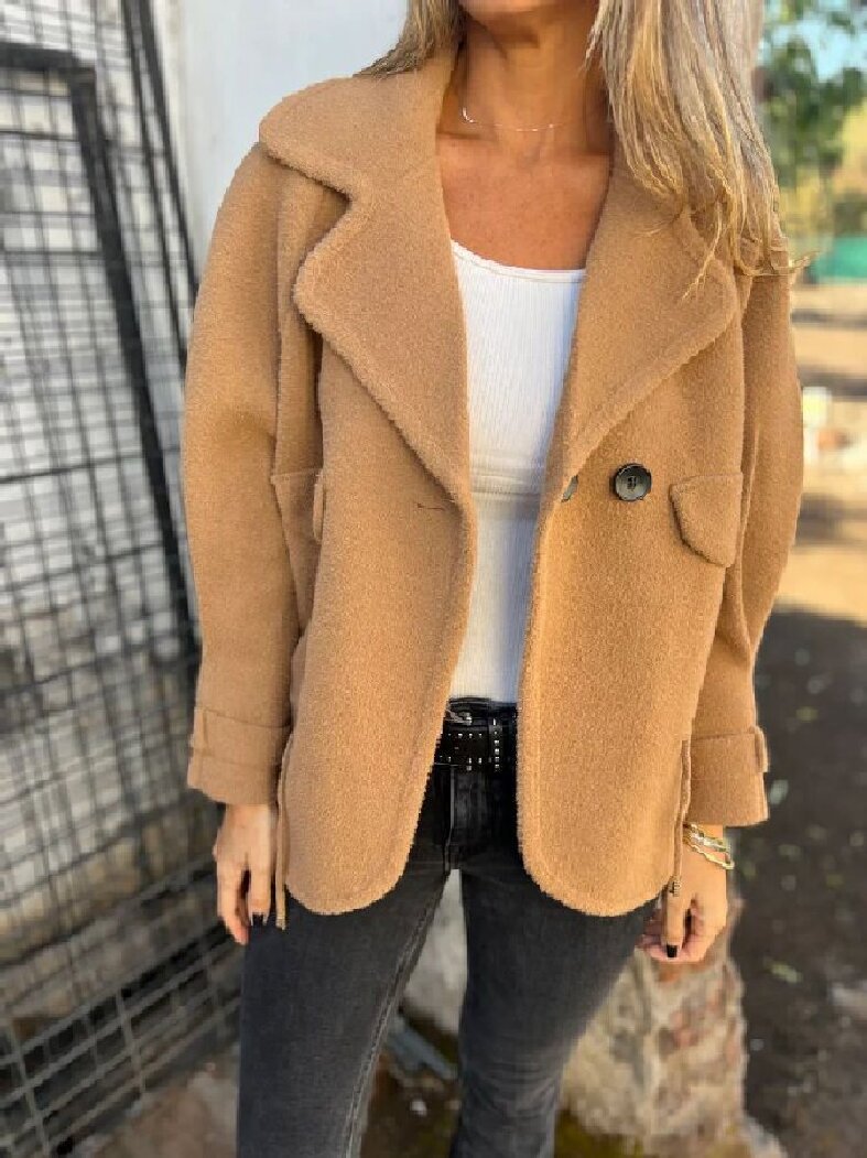 Damen Lässige Oversized-Jacke mit stylischem Kragen und Knopfverschluss Drune