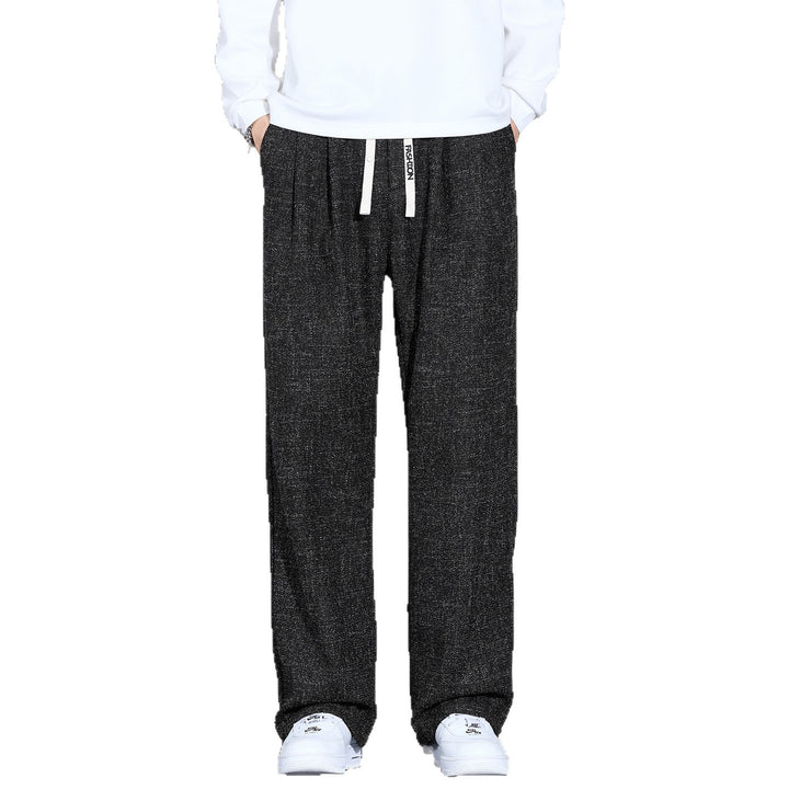 Herren Weite Leichte Stoffhose mit Bundfalten, Kordelzug und seitlichem Designstreifen Drune