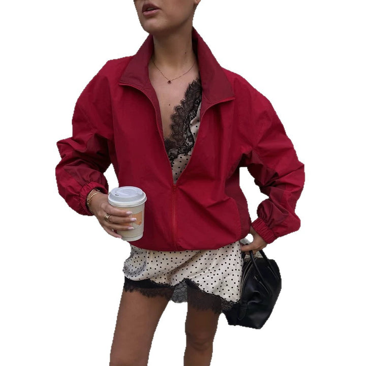 Damen Leichter Boxy-Windbreaker mit Stehkragen und elastischem Saum Drune