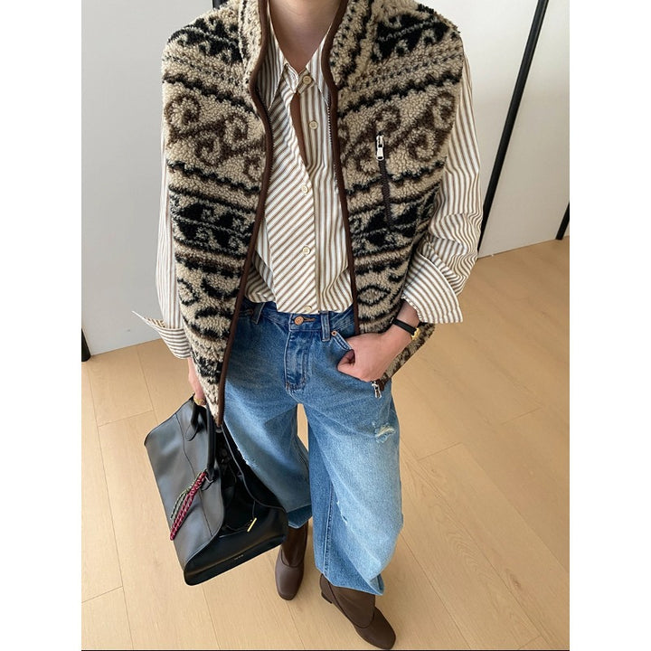 Damen Fleece-Weste mit floralem Muster und praktischen Taschen Drune