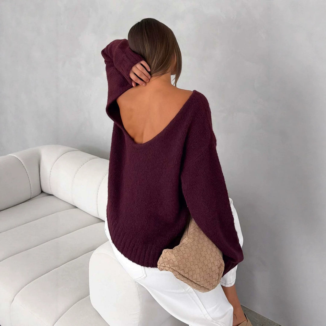 Damen Oversize Bouclé-Pullover mit weitem Boot-Ausschnitt und gerippten Bündchen Drune