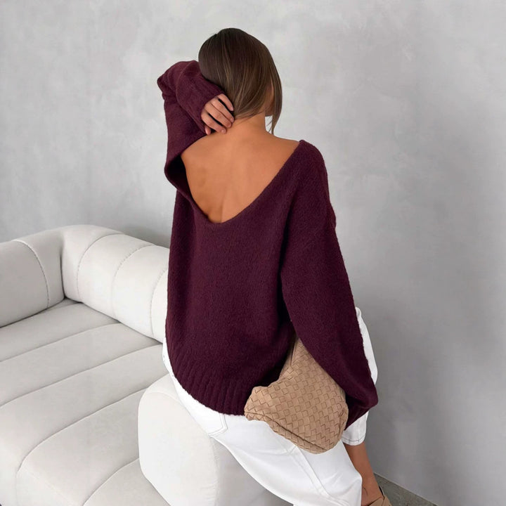 Damen Oversize Bouclé-Pullover mit weitem Boot-Ausschnitt und gerippten Bündchen Drune