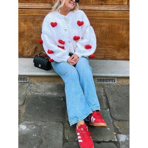 Damen Verspielter Strickcardigan mit Herz-Applikationen Drune