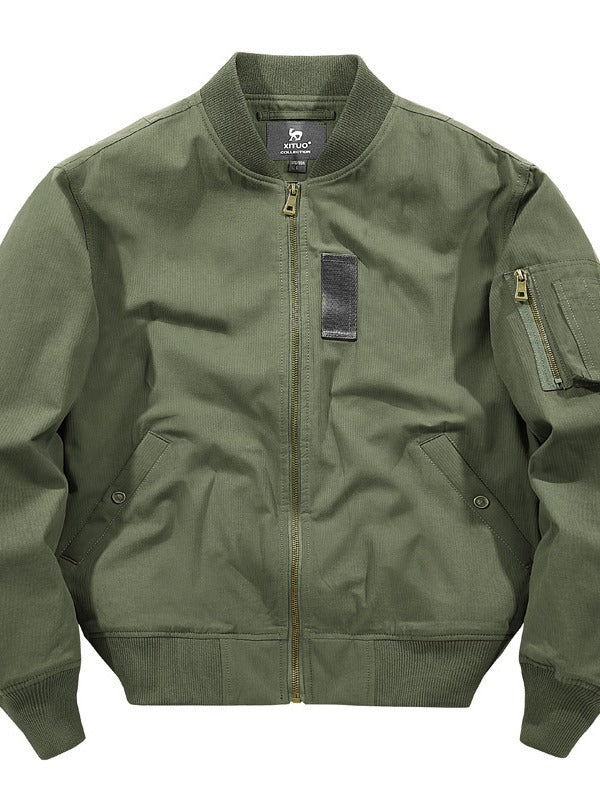 Herren kurz geschnittene Canvas-Bomberjacke mit Ärmel-Utilitytasche und Rippenbündchen Drune