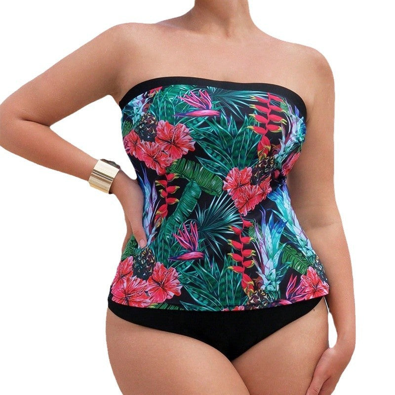 Damen Bandeau Badeanzug mit floralem Muster und hohem Komfort Drune