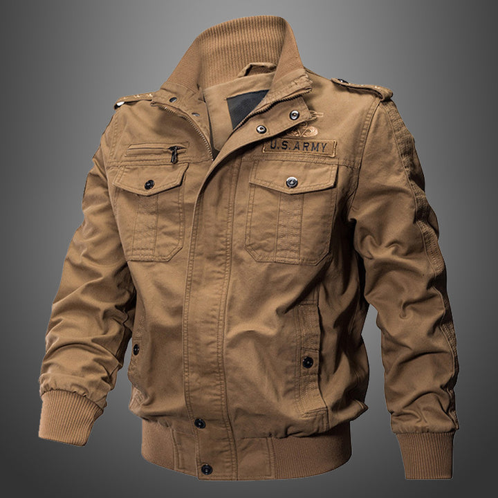 Herren Militärisch inspirierte Canvas-Bomberjacke mit Epauletten und Pattentaschen Drune