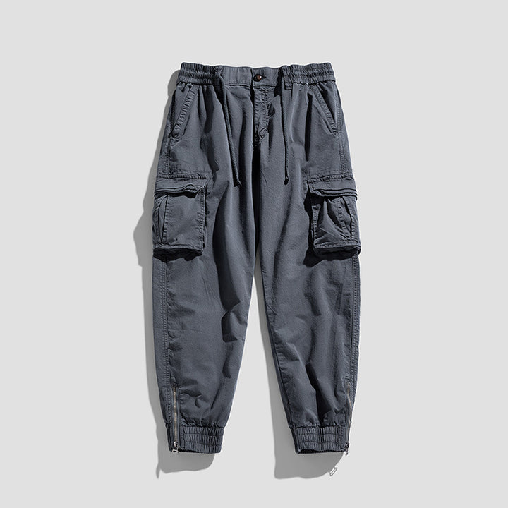 Herren Cargo-Jogginghose im Utility‑Stil mit Tunnelzugbund, Mehrfachtaschen und Reißverschluss‑Knöchel Drune