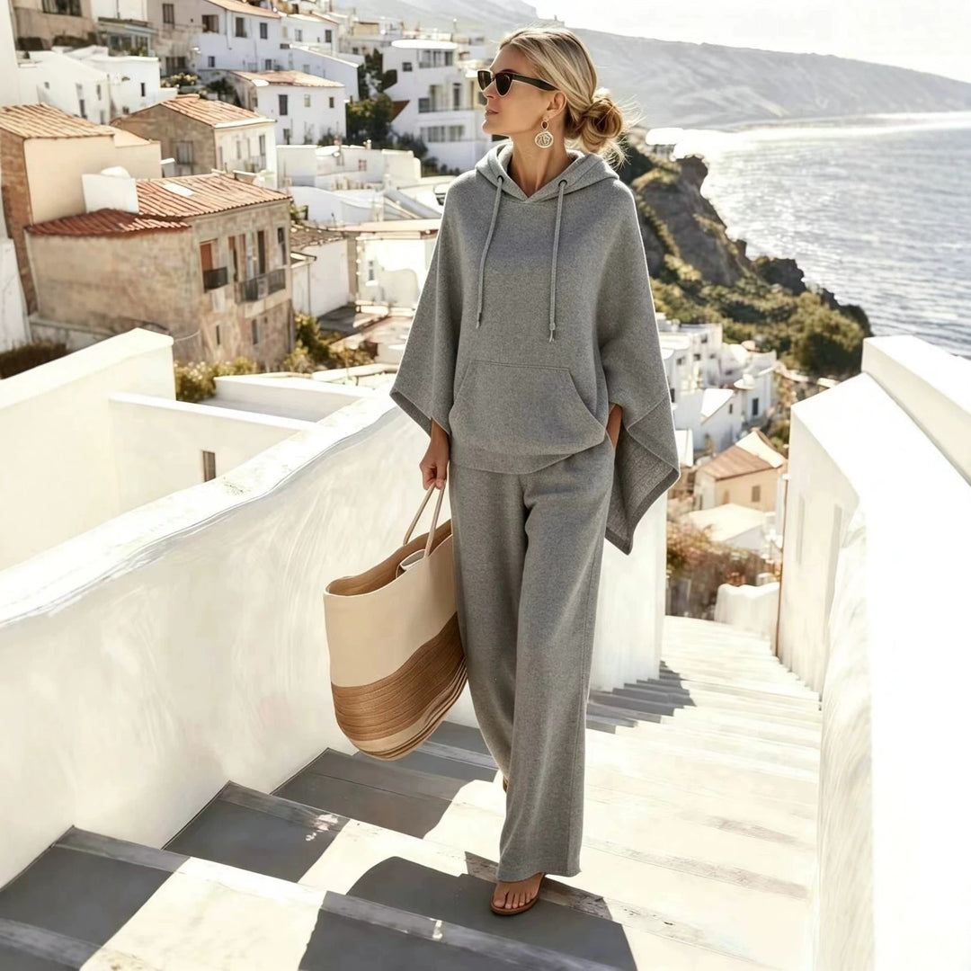 Damen nan lässiges Kapuzenponcho und weite Hose Lounge-Set aus weichem Sweatstoff Drune