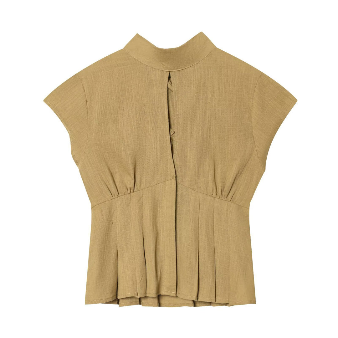 Damen modische Bluse mit asymmetrischem Schnitt und dekorativen Falten Drune