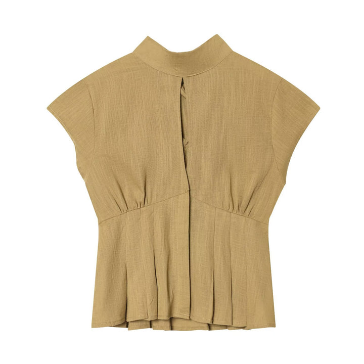 Damen modische Bluse mit asymmetrischem Schnitt und dekorativen Falten Drune