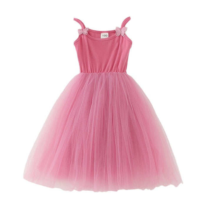 Mädchen Elegantly Gestaltetes Tüll-Party-Kleid mit Dekorativen Schmetterlings-Trägern Drune