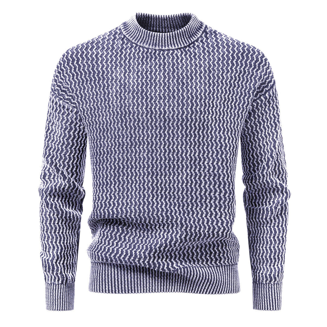 Herren Strukturierter Feinstrick-Pullover mit Stehkragen und Zickzackmuster Drune