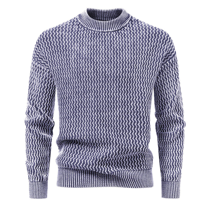 Herren Strukturierter Feinstrick-Pullover mit Stehkragen und Zickzackmuster Drune