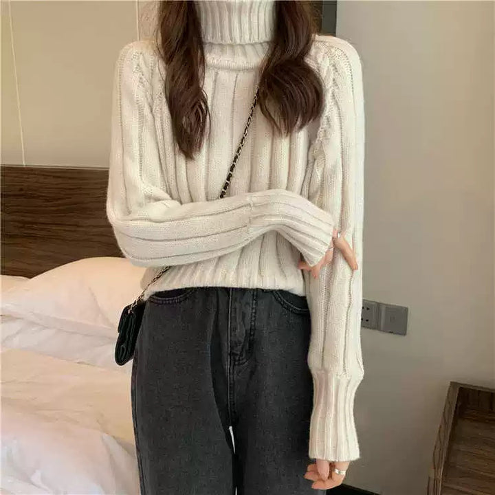 Damen lässiger Rollkragenpullover mit feinem Rippenmuster Drune
