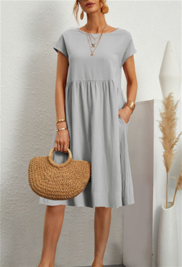 Damen Freizeitleinenkleid mit leichtem Schnitt und Taschen Drune