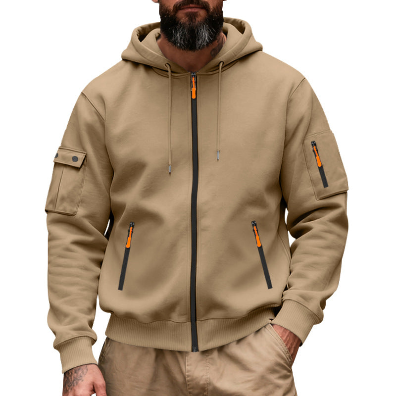 Herren nan funktionale Kapuzen-Sweatjacke mit durchgehendem Reißverschluss und Armtasche Drune