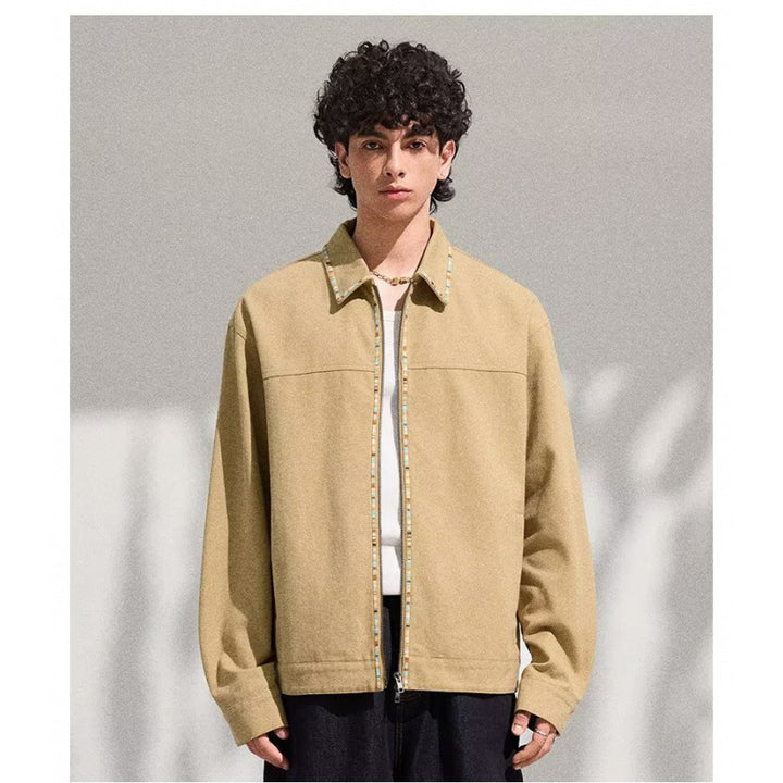 Herren Leichte Blousonjacke mit kontrastierter Zierband-Blende Drune
