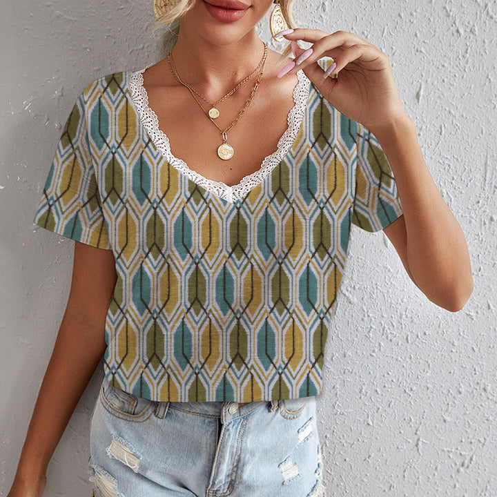Damen Viskose T-Shirt mit Spitze und Pfeilmuster Drune